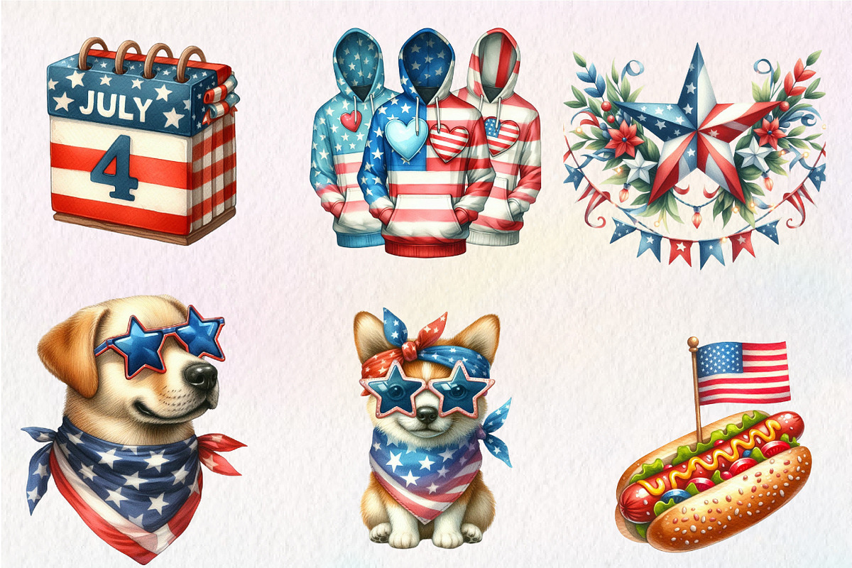 Hello 4th of July Watercolor Clipart, an Illustration by CreationArt (Photo 5 of 5)