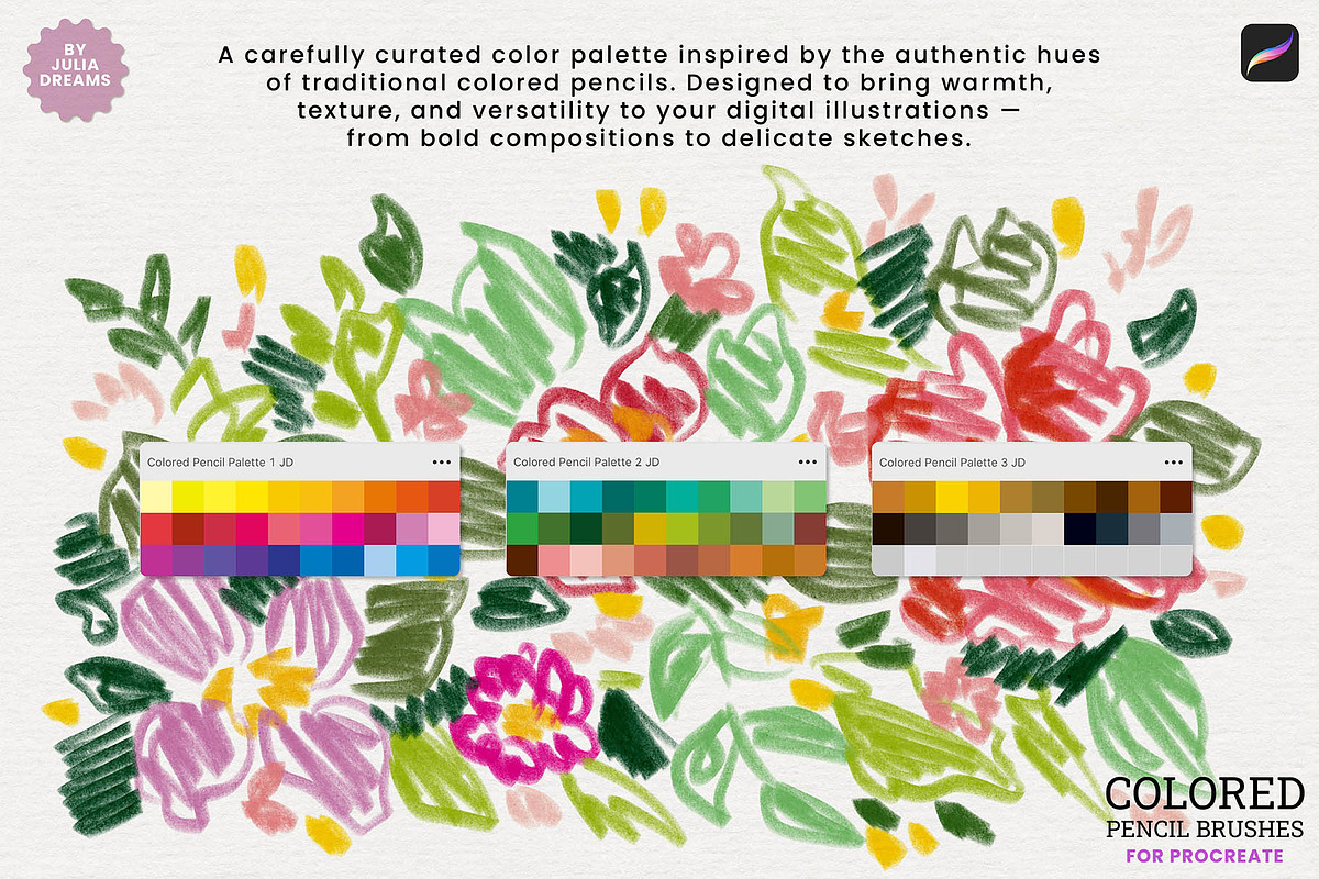 Colored Pencil Brushes for Procreate, a Brush Add-On by Julia Dreams (Photo 7 of 9)