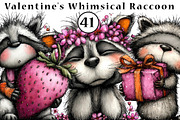 Valentine's Whimsical Raccoon Clipar, an Illustration by CreationArt (Thumbnail 1 of 5)