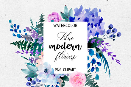 Blue modern floral clipart