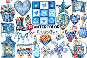 Patchwork Blue Patriotic  Clipart, an Illustration by Rose Art