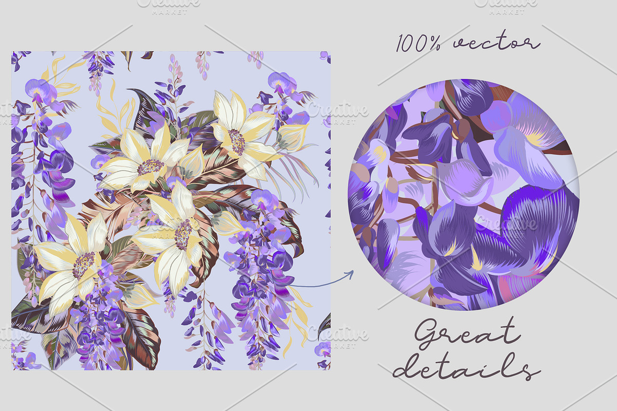 Magic wisteria vector patterns set, a Pattern Graphic by FleurArt (Photo 5 of 10)