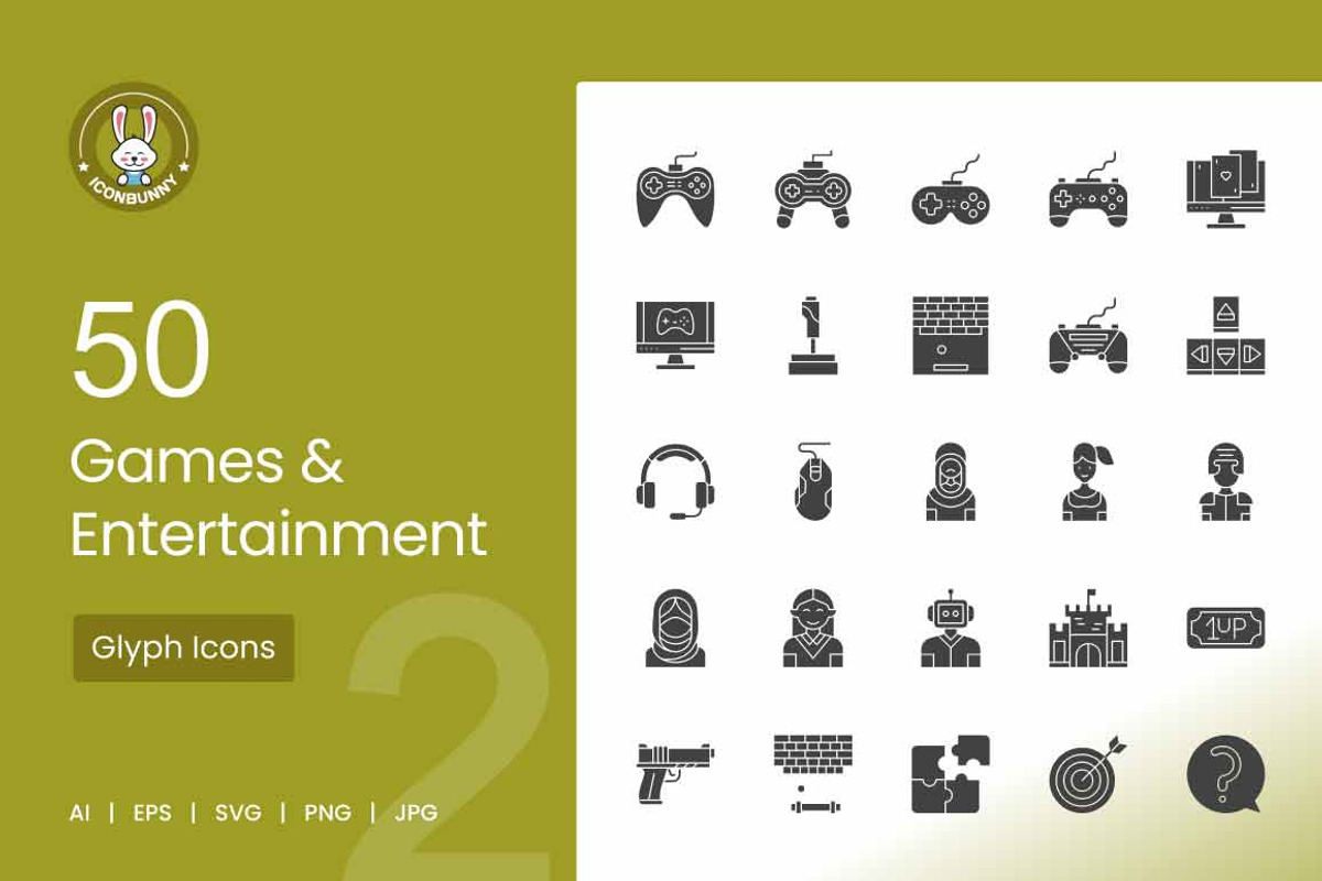50 Games & Entertainment Glyph Icons, an Icon by IconBunny (Photo 1 of 2)