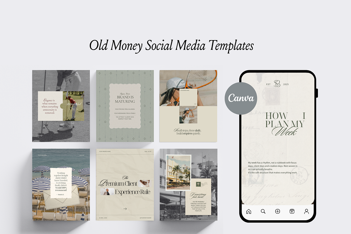Old Money Aesthetic Canva Templates, a Social Media Template by CanvaTemplateClubCo (Photo 6 of 12)