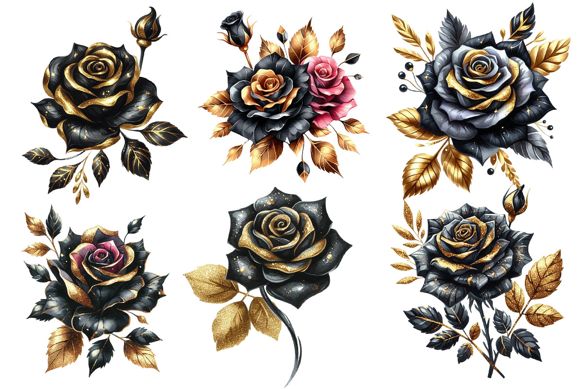 Black and Gold Rose Clipart, an Illustration by Designworld (Photo 2 of 6)