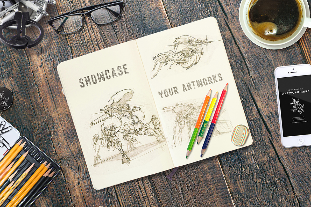 Sketchbook & Notebook Mockups, a Print Template by ItemBridge (Photo 1 of 5)