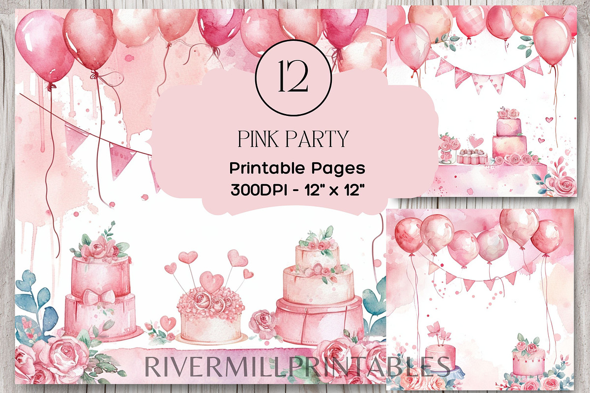 Pink Party Digital Papers, a Decorative Illustration by Rivermill Printables (Photo 1 of 2)