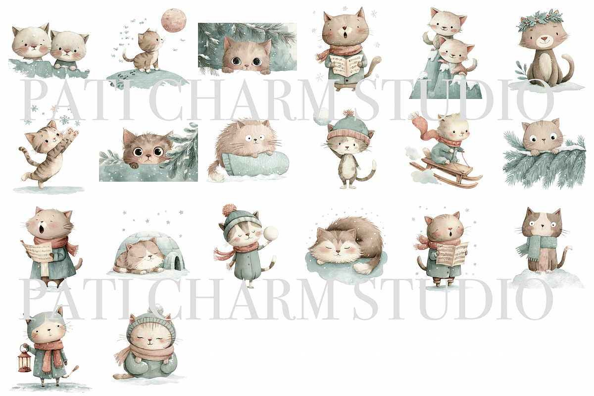 20 Christmas Cat Clipart, an Animal Illustration by Pati Charm Studio (Photo 2 of 8)