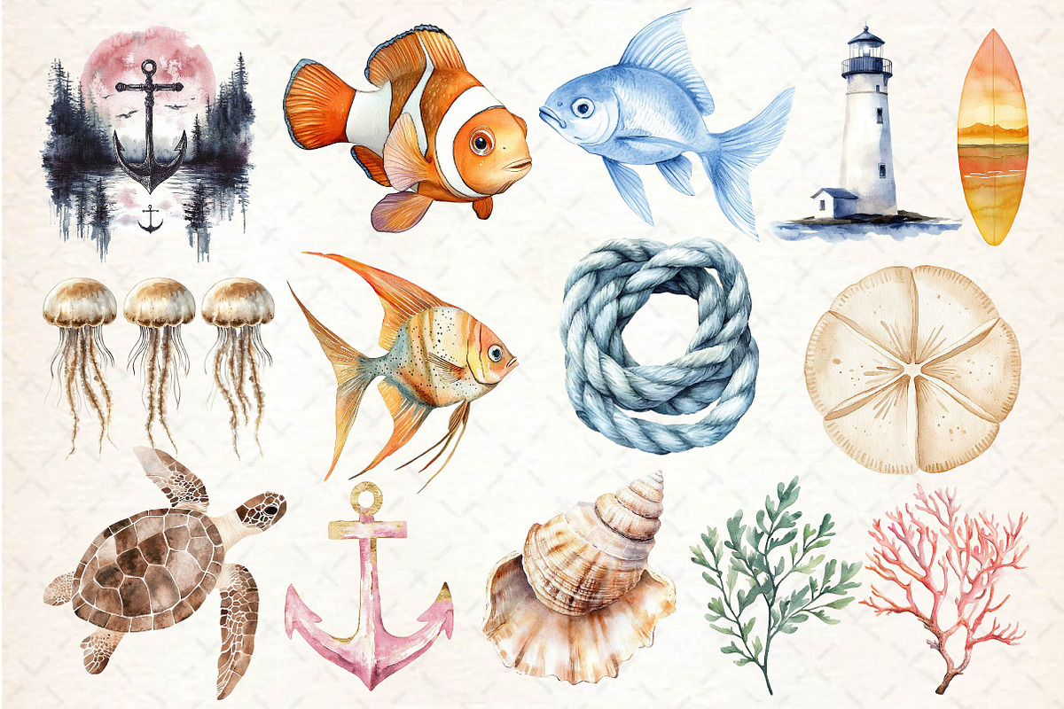 Minimalist Sea Sublimation Clipart, an Illustration by Dream Creation (Photo 3 of 4)