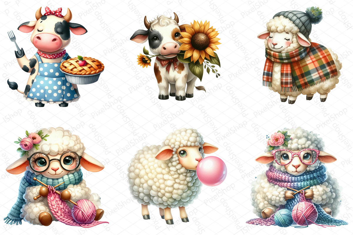 Funny Farm Animal Clipart Bundle, an Illustration by DreamPrint404 (Photo 5 of 6)