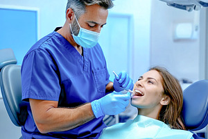 Male dentist performing treatment on patient, a Health & Medical Photo by DanFLCreativo