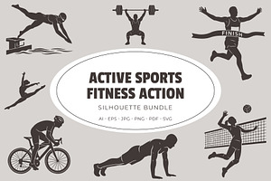 Active Sports & Fitness Silhouettes, an Object Graphic by Designgrove