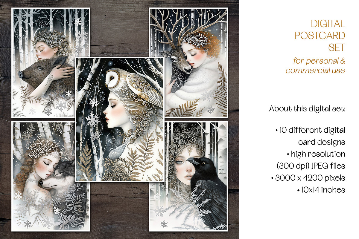 Nordic Winter Ladies Postcard Set, a Decorative Illustration by The Dutch Lady Designs (Photo 6 of 7)