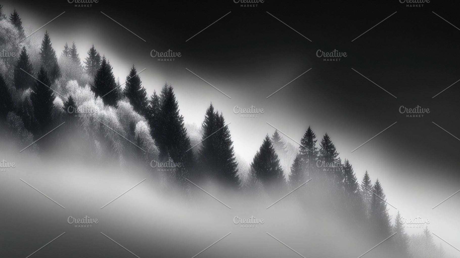 Ethereal Foggy Finnish Forest B&W, a Nature Photo by Virgo Studio