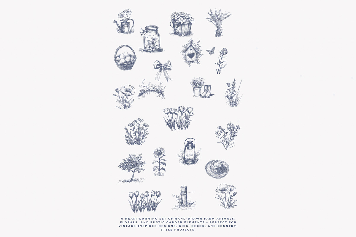 vintage clipart farm animals set, a Decorative Illustration by Patishop Art (Photo 9 of 10)