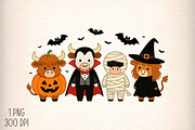 Funny Highland Cow Halloween PNG, an Illustration by Daily.Designs (Thumbnail 1 of 5)