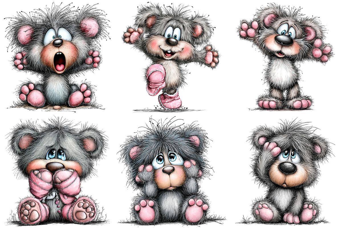 Funny Panic teddy bear Clipart, an Illustration by Craft Nest (Photo 5 of 11)