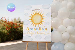 Sun Welcome Sign for Baby Shower, a Templates & Theme by VeliusCreativeStudio