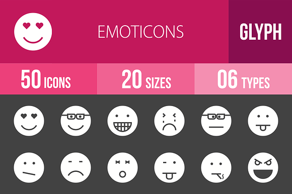50 Emoticons Glyph Inverted Icons preview 4