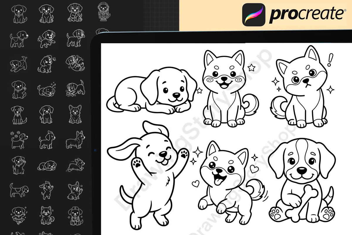 140 Procreate Dog Doodle Stamps, a Brush Add-On by DrawingStoryShop (Photo 3 of 6)