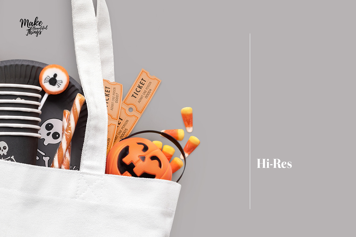 Isolated Halloween tote bag mockup, a Product Mockup by Make Beautiful Things (Photo 5 of 6)