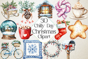 Watercolor Chilly Christmas Day Clip, an Illustration by DreamPrint404