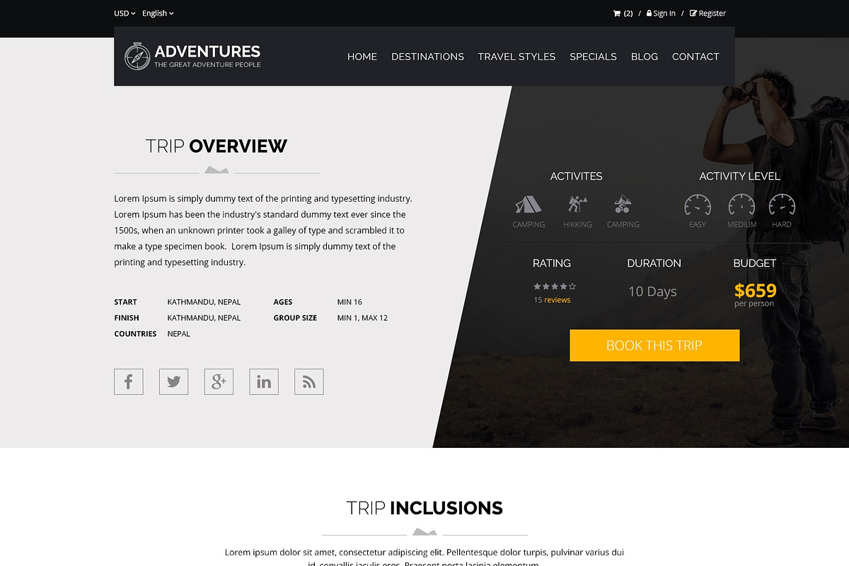 Adventures and Tour PSD Template, a Websites & App Template by ewises (Photo 9 of 15)