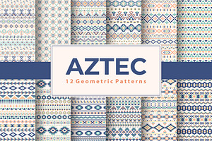 12 Aztec Seamless Patterns. Vector