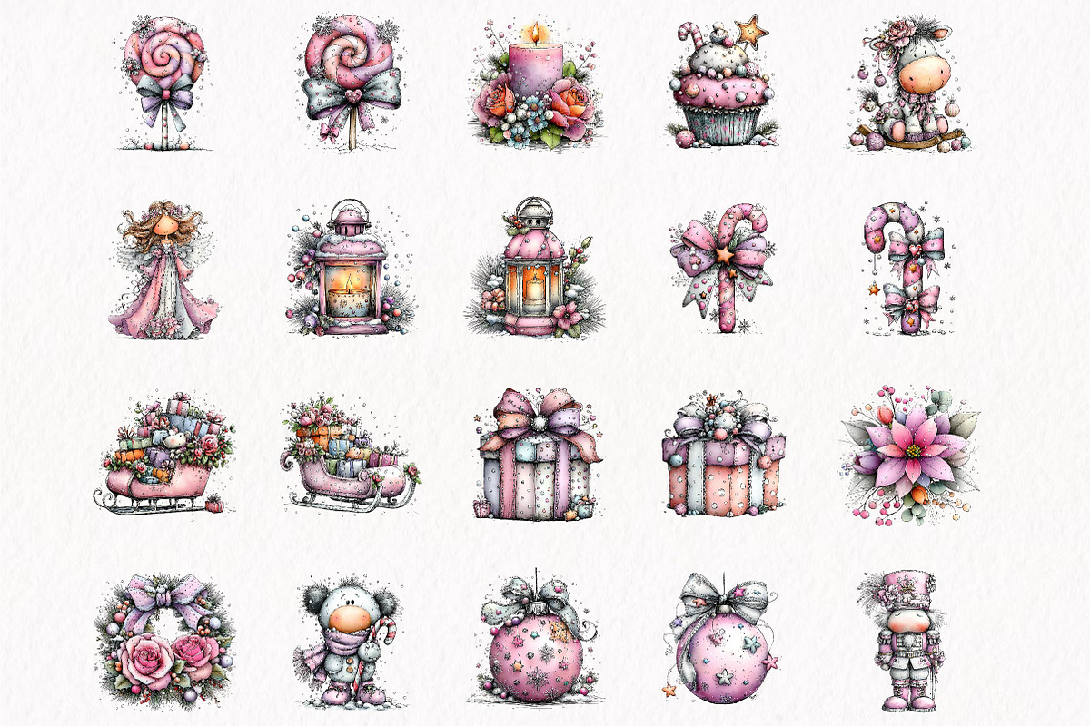 Pink Christmas Clipart Bundle, a Seasonal Illustration by fashionaddict (Photo 4 of 7)