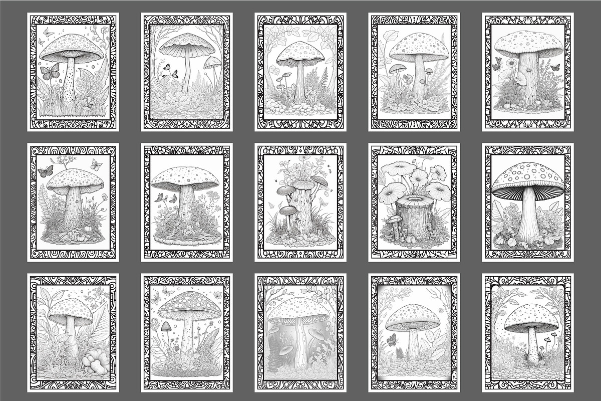 Mushroom Coloring Pages Set 63 Pages, a Food Illustration by Blue Digital Studio (Photo 4 of 4)