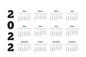 2022 Year Simple Calendar In Spanish