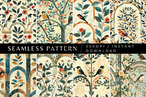 8 Birds And Arches Seamless Patterns