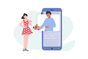 Digital dating. Online communication, a Technology Illustration by LadadikArt