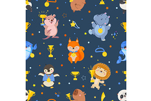 Winners seamless pattern. Cute happy, an Animal Illustration by Valerie Bodnar
