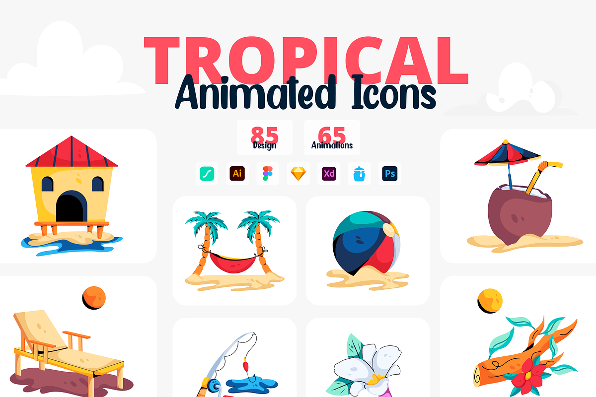 Animated Tropical Icon Set, a Duotone Icon by Prosymbols (Photo 1 of 14)