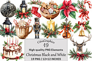 Christmas Black and White Watercolor, a Seasonal Illustration by CitraGraphics (Thumbnail 1 of 5)