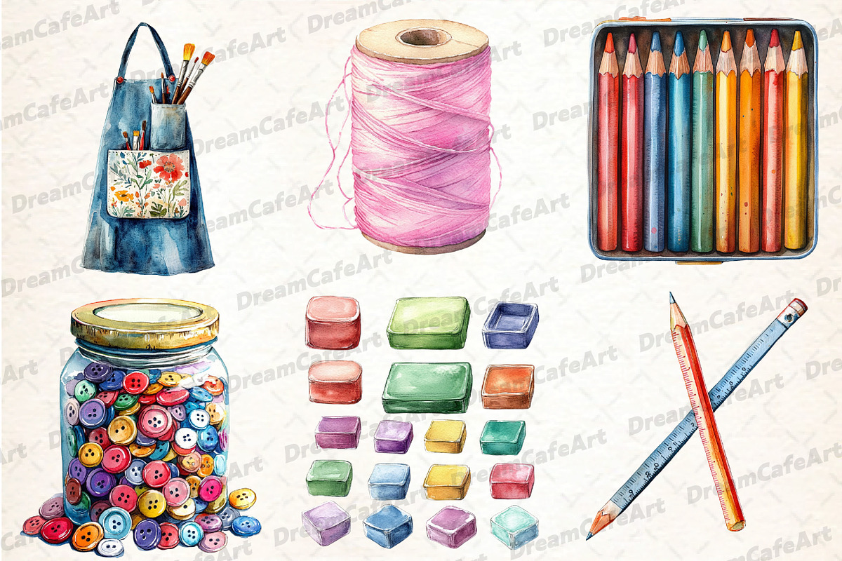 Watercolor Craft Clipart, Crafting, an Illustration by DreamCafeArt (Photo 3 of 7)