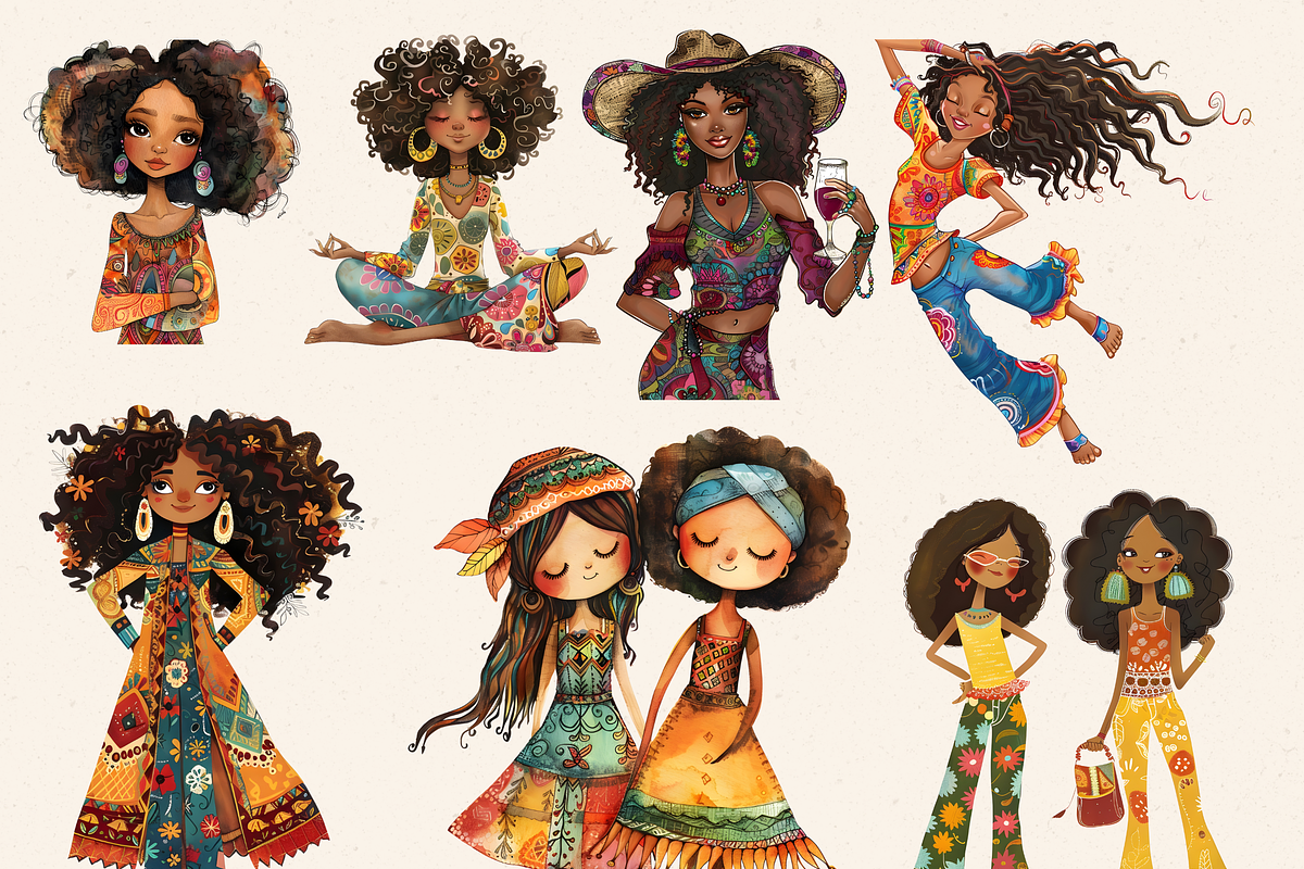 AFRO BOHO GIRLS ALL AGES CLIPART, a Person Illustration by Daring Digies (Photo 2 of 10)