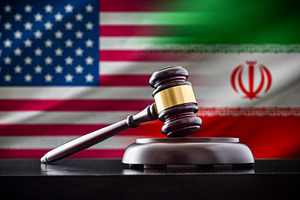 US Iran Flags with Judge Gavel Symbolism, an Industrial Photo by Davizro's Market