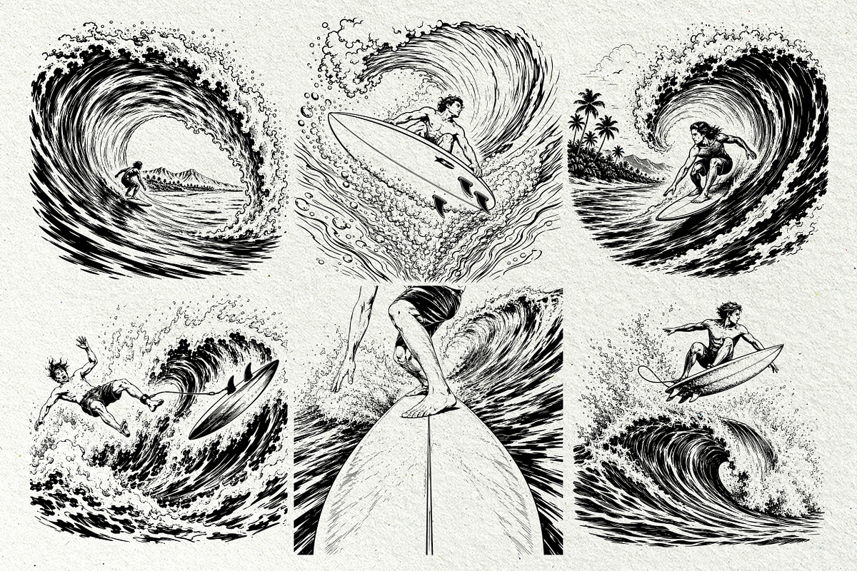 Surfing Scenes Ocean Graphics, a Sport Illustration by DENIDigitalArtSudio (Photo 4 of 7)