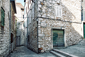 Narrow streets of mediterranean city featuring croatia, sibenik, and city