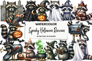 Watercolor Spooky Halloween Raccoon, an Illustration by DreamArtGraphic