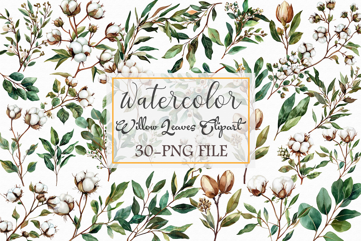 Watercolor Willow Leaves Clipart, an Illustration by Libby Wishes (Photo 1 of 3)