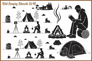 Wild Camping Silhouette Set, an Object Graphic by yasushie