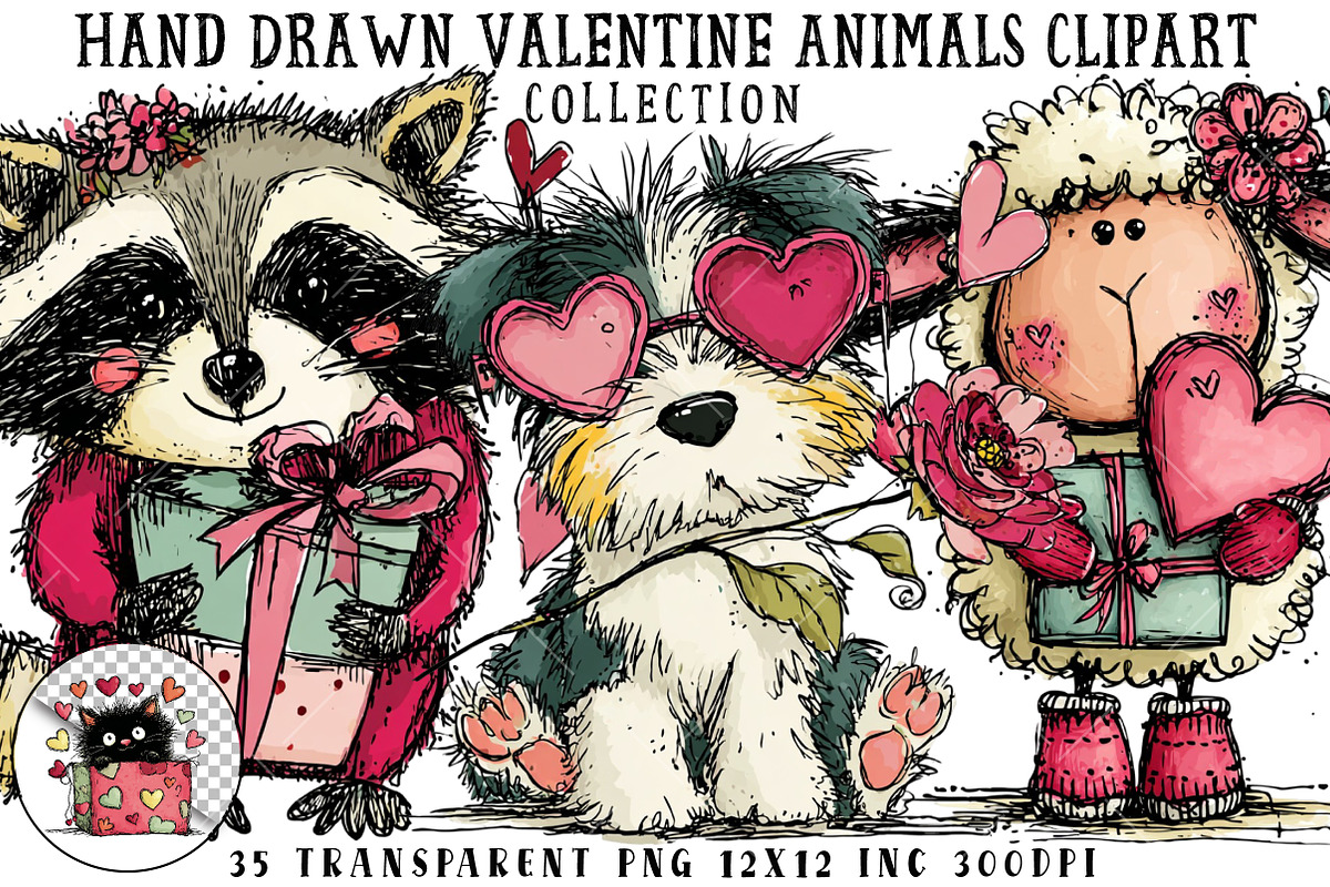Hand Drawn Valentine Animals Clipart, an Illustration by OK Design (Photo 1 of 6)