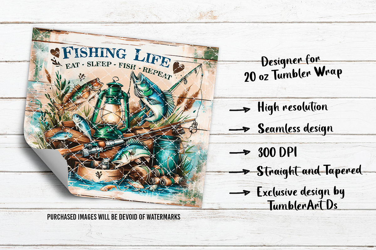 Fishing Life Eat Sleep Fish Repeat, a Pattern Graphic by TumblerArtDS (Photo 3 of 3)