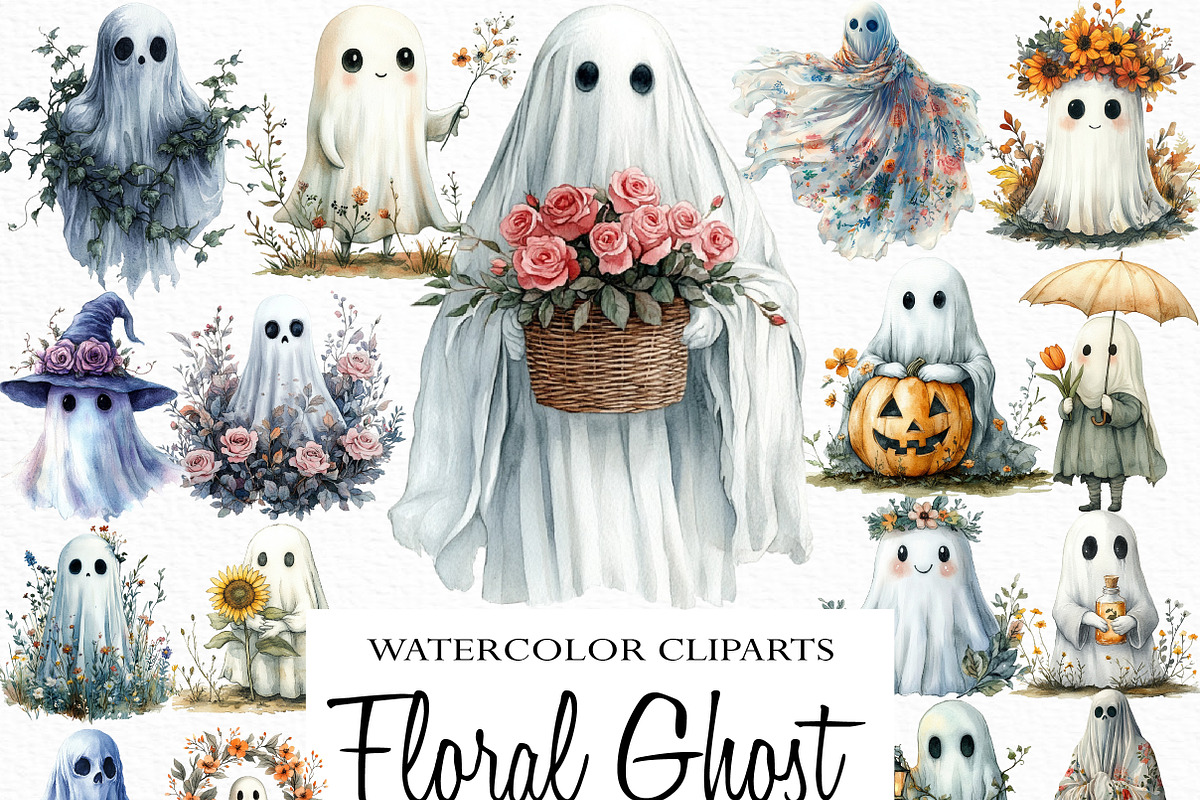 Halloween Floral Ghost Clipart, an Illustration by Craft Nest (Photo 1 of 6)