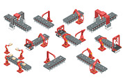 Isometric conveyor with robotic arms, a Technology Illustration by Yayasya (Thumbnail 2 of 3)