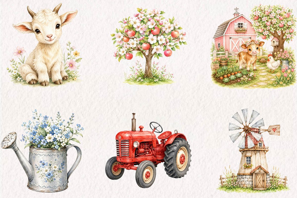 Farm Animal Clipart - Watercolor, a Seasonal Illustration by CreationArt (Photo 4 of 7)