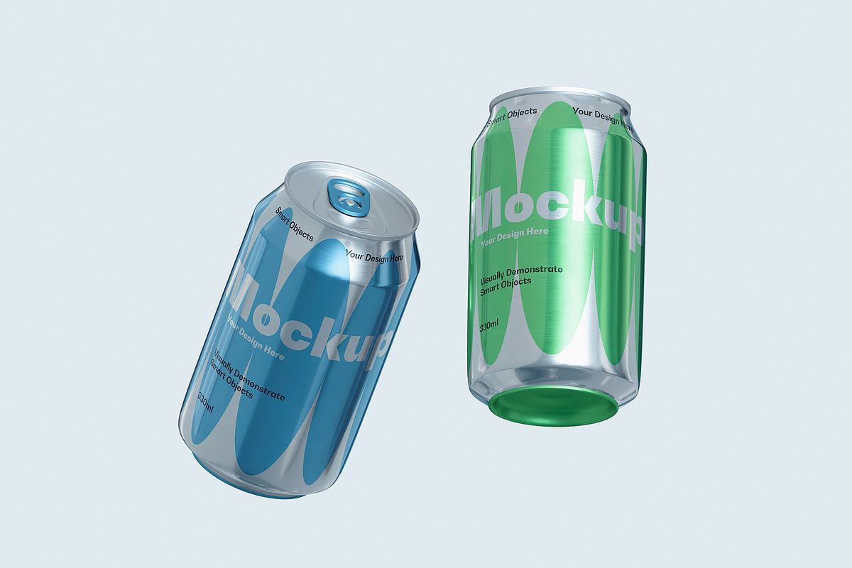 Fizzy Drink Cans Mockup, a Cups & Container Mockup by Design Squad